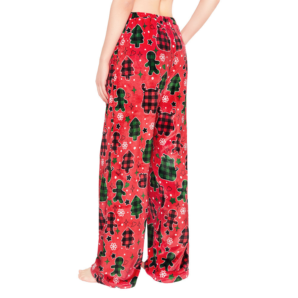 OLAOLA Gingerbread Man Christmas Red Printed Fuzzy Plush Pajama Pants Sleeping Bottoms Pants Animals Onesie