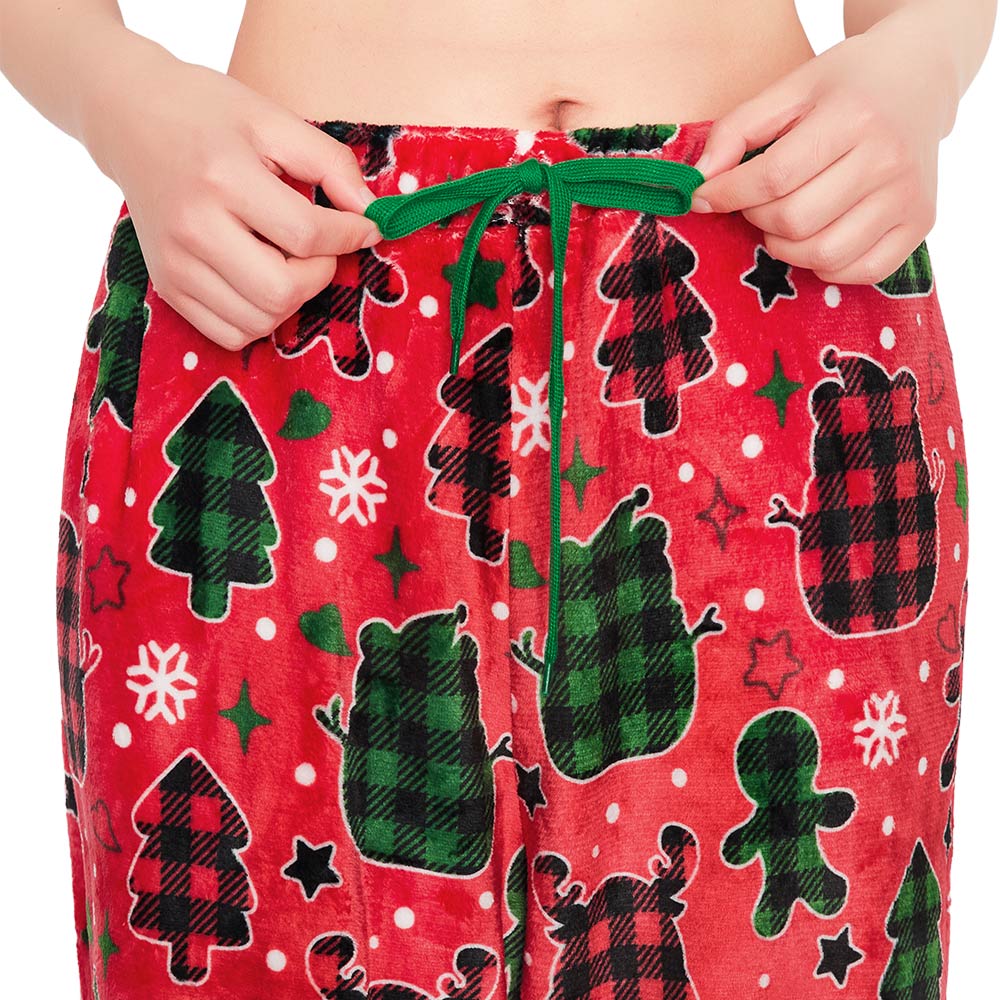 OLAOLA Gingerbread Man Christmas Red Printed Fuzzy Plush Pajama Pants Sleeping Bottoms Pants Animals Onesie