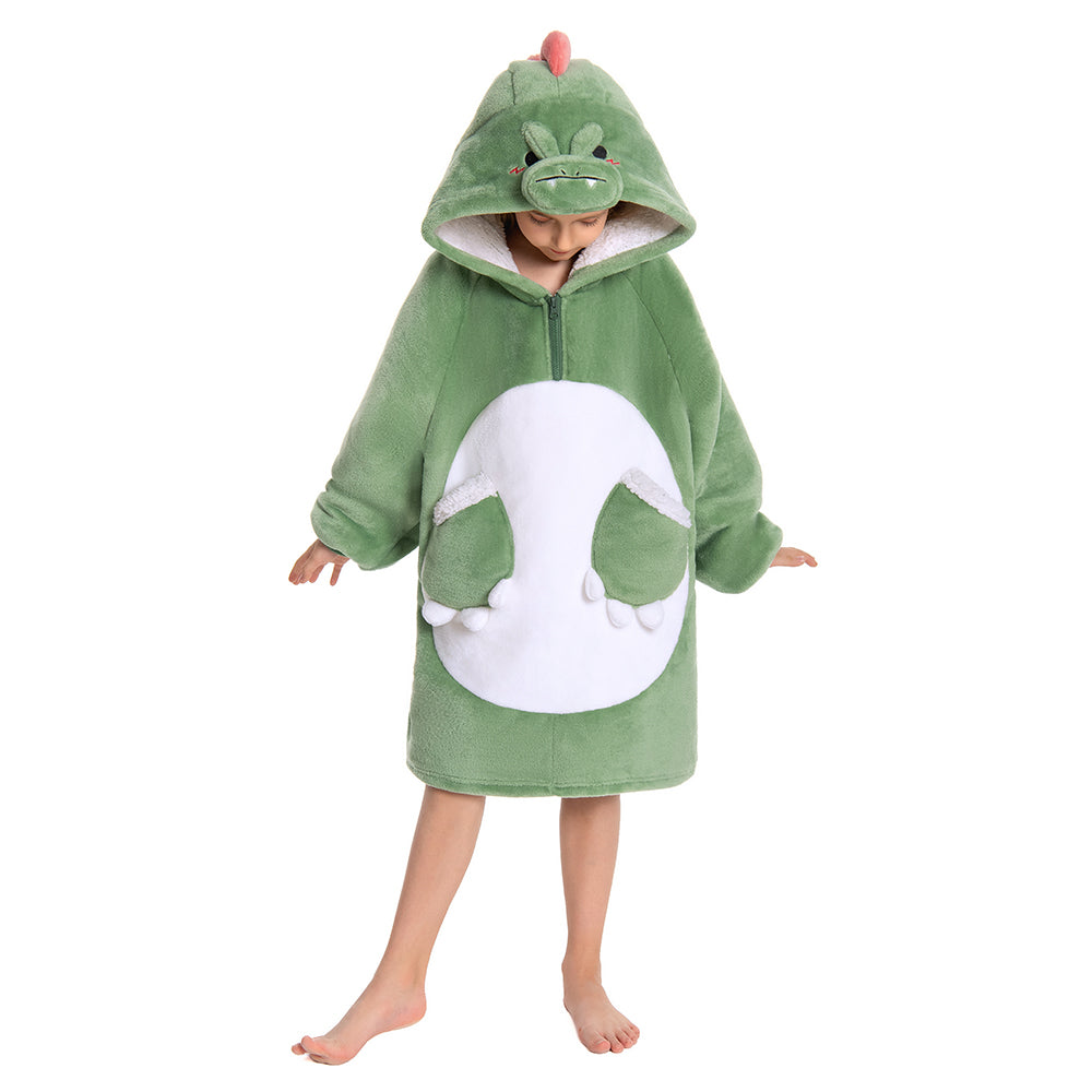 Kids OLAOLA Green Dinosaur Wearable Blanket Hoodie Animals Onesie Oversized Soft Homewear With Giant Pocket