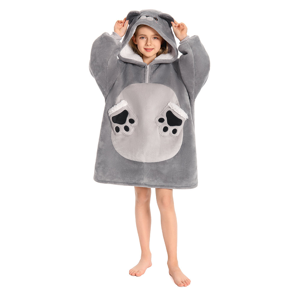 Kids OLAOLA Blue Cat Wearable Blanket Hoodie Animals Onesie Oversized Soft Homewear With Giant Pocket