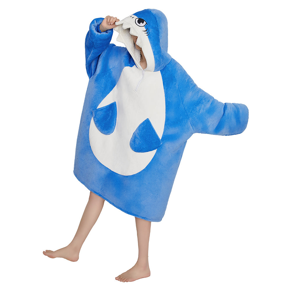 OLAOLA Blue Shark Wearable Blanket Hoodie for Adults Oversized Animal Hooded Blanket Soft Warm Cozy Sherpa Fleece Sweatshirt