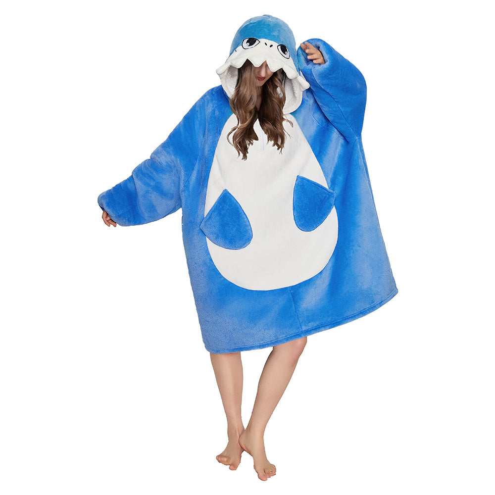 OLAOLA Blue Shark Wearable Blanket Hoodie for Adults Oversized Animal Hooded Blanket Soft Warm Cozy Sherpa Fleece Sweatshirt