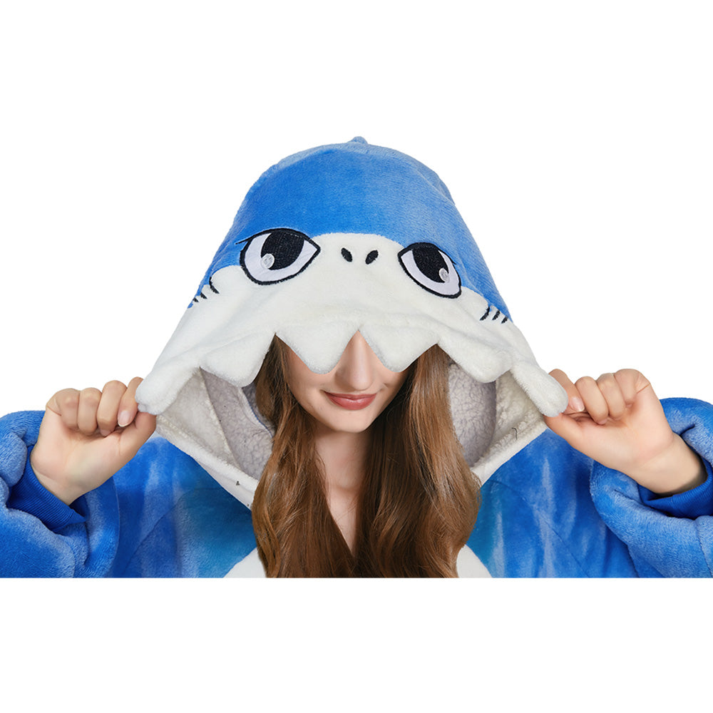 OLAOLA Blue Shark Wearable Blanket Hoodie for Adults Oversized Animal Hooded Blanket Soft Warm Cozy Sherpa Fleece Sweatshirt