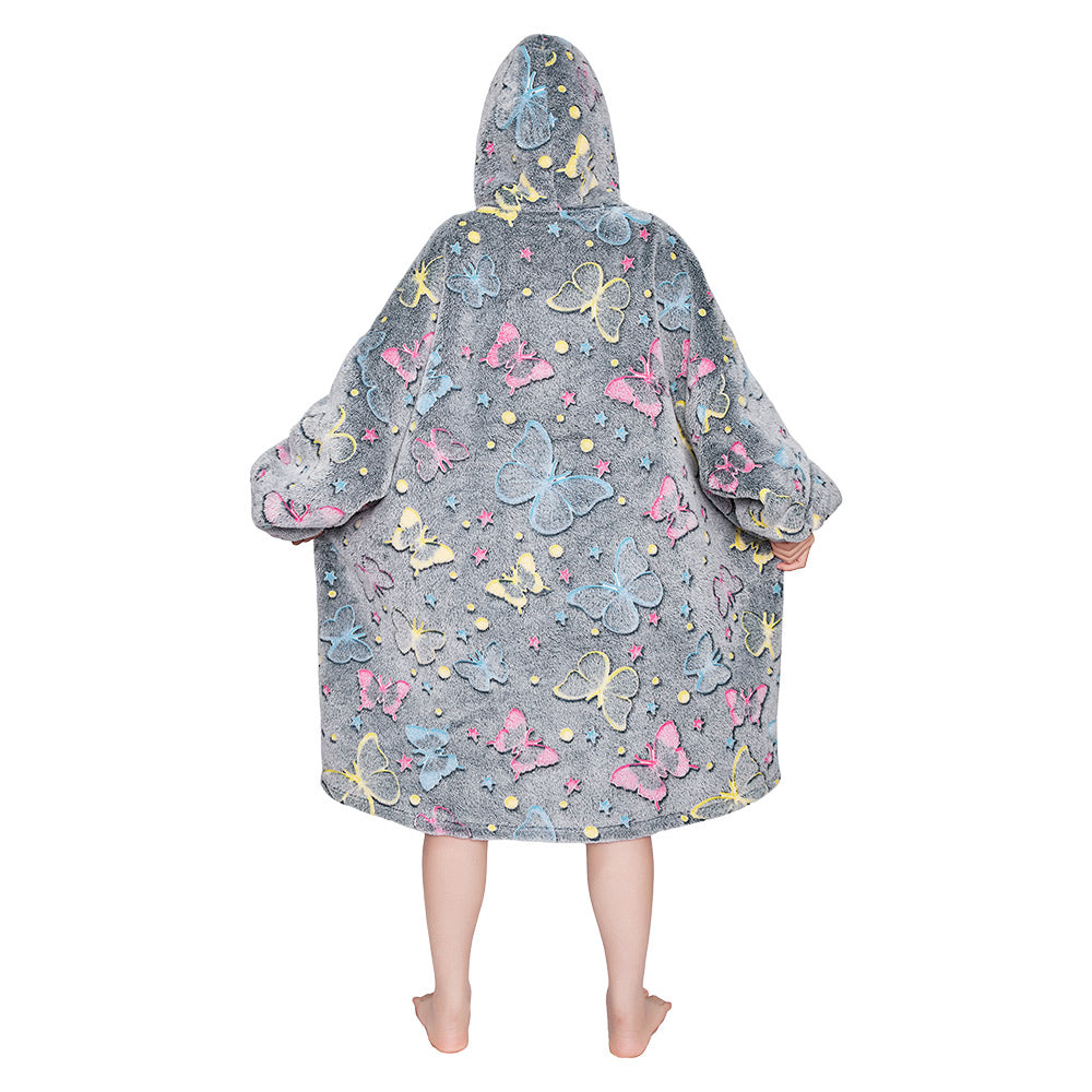 OLAOLA Printed Butterfly Luminous Glow In The Dark Wearable Hoodie Animals Onesie Oversized Soft Homewear For Adult