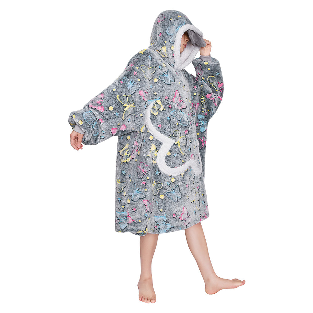 OLAOLA Printed Butterfly Luminous Glow In The Dark Wearable Hoodie Animals Onesie Oversized Soft Homewear For Adult