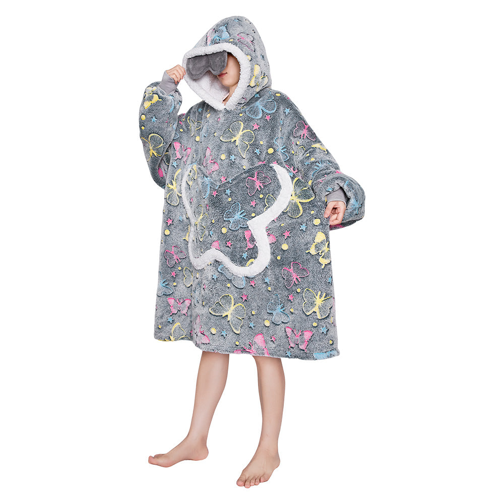 OLAOLA Printed Butterfly Luminous Glow In The Dark Wearable Hoodie Animals Onesie Oversized Soft Homewear For Adult