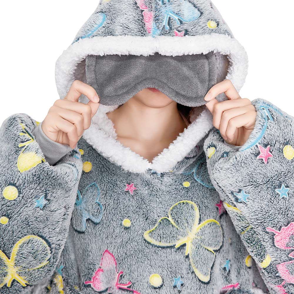 OLAOLA Printed Butterfly Luminous Glow In The Dark Wearable Hoodie Animals Onesie Oversized Soft Homewear For Adult