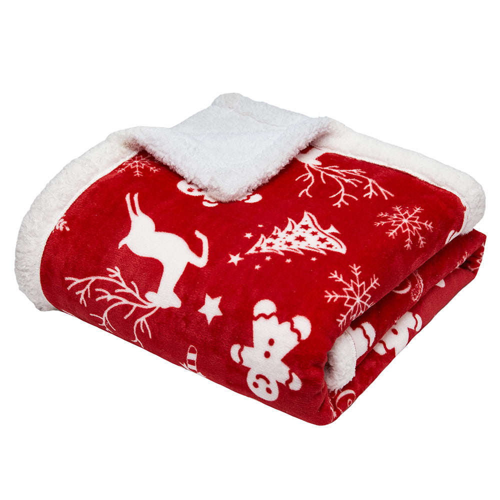 OLAOLA Red Christmas Flannel Blanket With Hat Original Design Warm Fuzzy Soft Bed Couch Sofa Throw Blanket Home Decoration