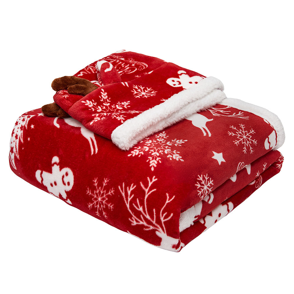 OLAOLA Red Christmas Flannel Blanket With Hat Original Design Warm Fuzzy Soft Bed Couch Sofa Throw Blanket Home Decoration