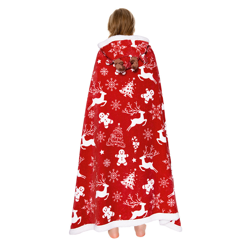 OLAOLA Red Christmas Flannel Blanket With Hat Original Design Warm Fuzzy Soft Bed Couch Sofa Throw Blanket Home Decoration