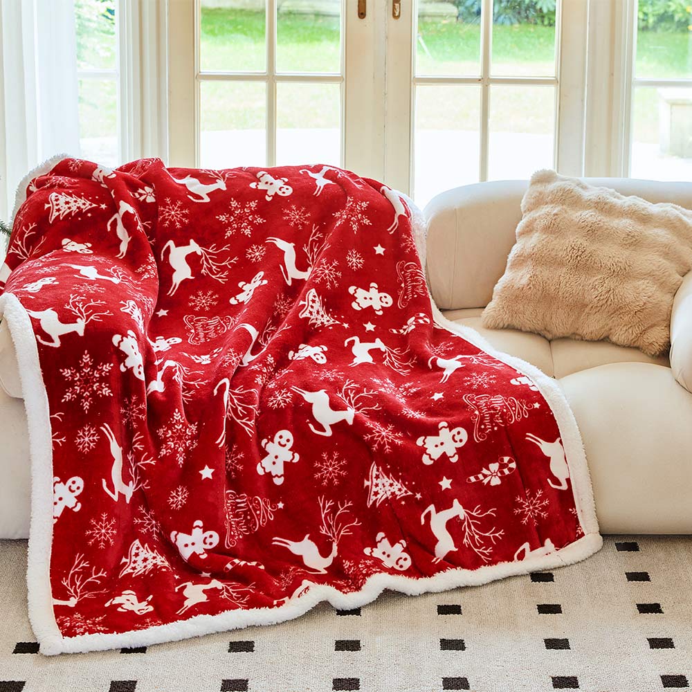OLAOLA Red Christmas Flannel Blanket With Hat Original Design Warm Fuzzy Soft Bed Couch Sofa Throw Blanket Home Decoration
