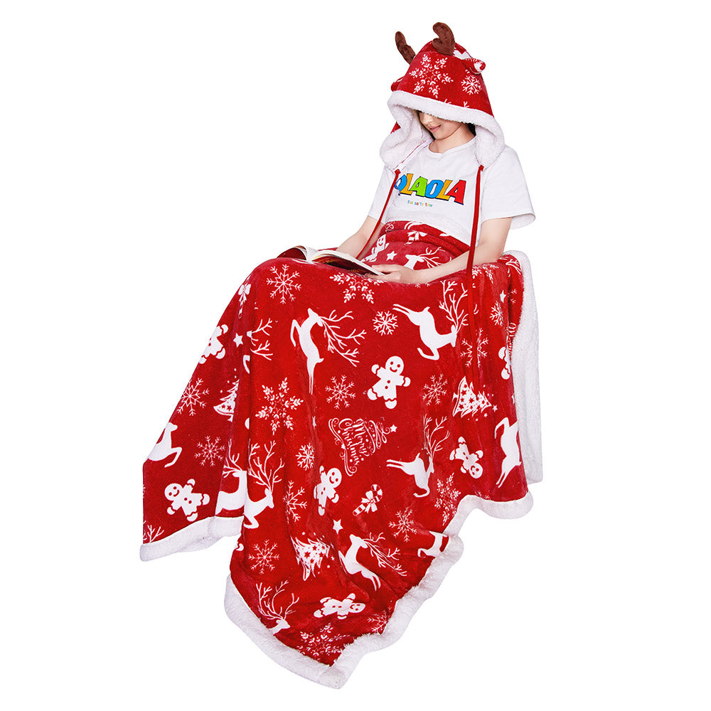 OLAOLA Red Christmas Flannel Blanket With Hat Original Design Warm Fuzzy Soft Bed Couch Sofa Throw Blanket Home Decoration