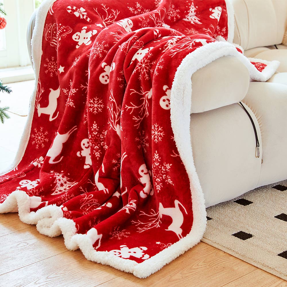 OLAOLA Red Christmas Flannel Blanket With Hat Original Design Warm Fuzzy Soft Bed Couch Sofa Throw Blanket Home Decoration