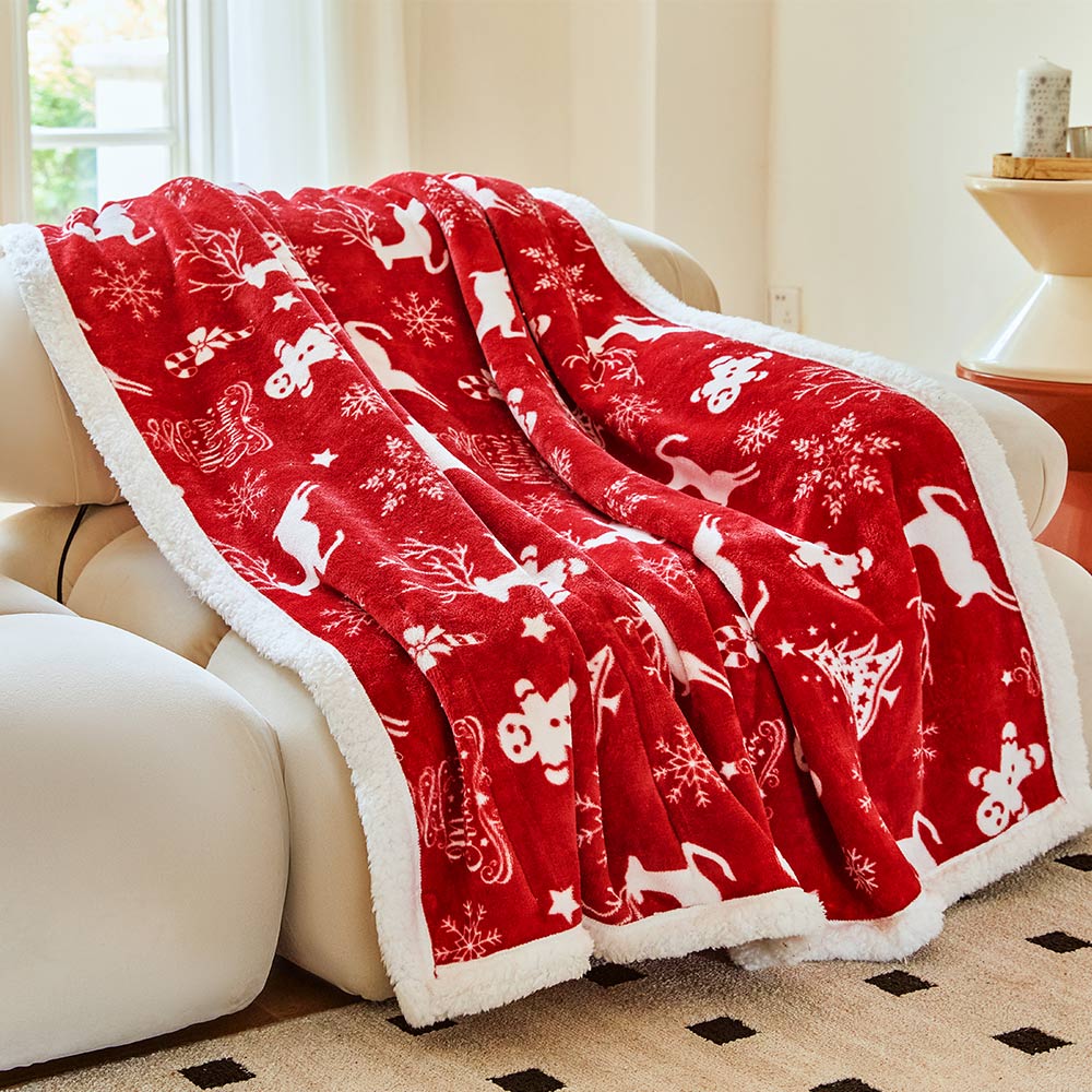 OLAOLA Red Christmas Flannel Blanket With Hat Original Design Warm Fuzzy Soft Bed Couch Sofa Throw Blanket Home Decoration