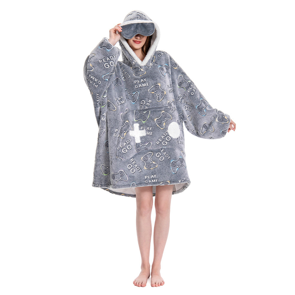 OLAOLA Unisex Adult Kids Plush Game Controller Wearable Blanket Extra Long Hoodie Warm Home One-Piece Sleepwear