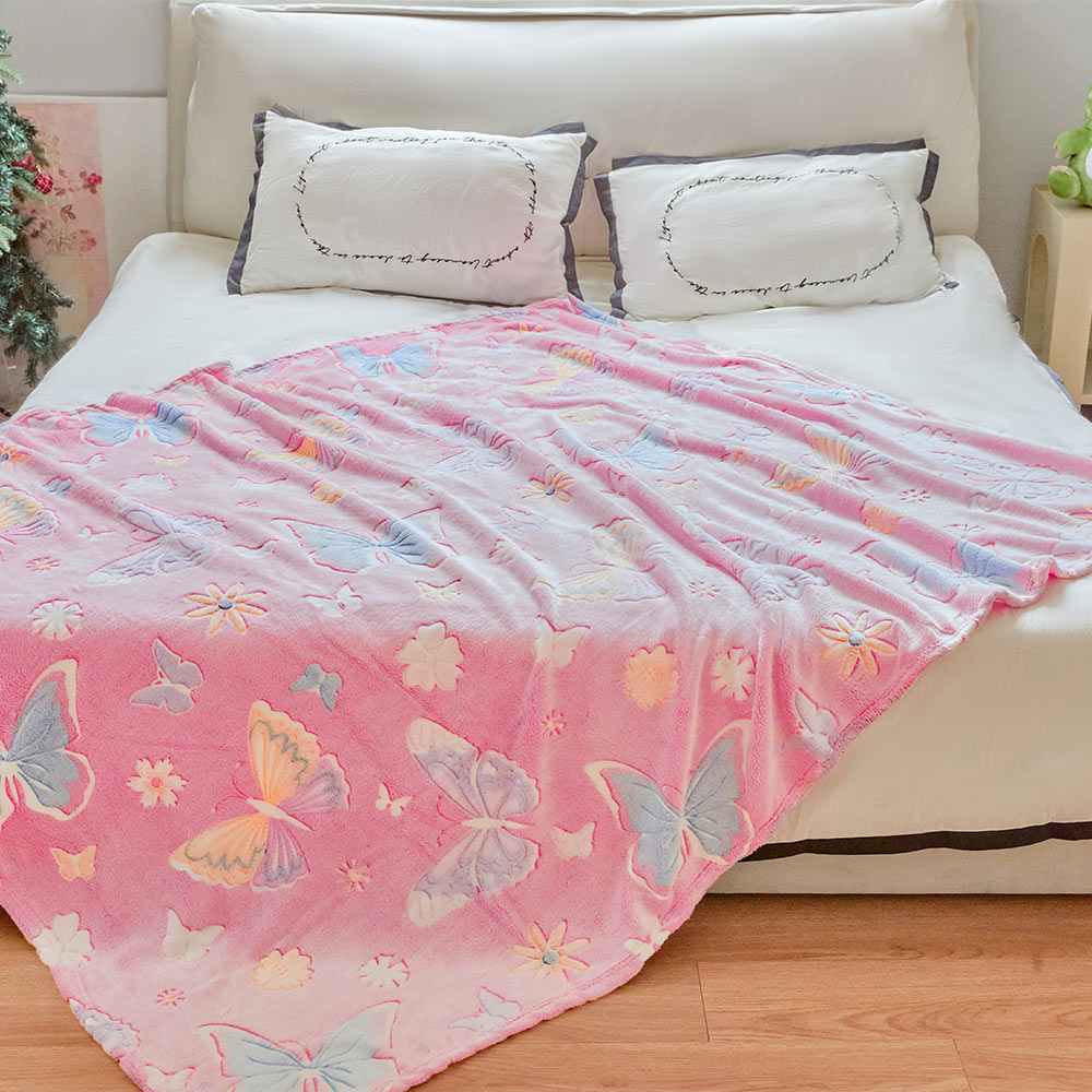 OLAOLA Pink Butterfly Cooling Blanket AC Comforters Nap Sleep Soft Bed Couch Sofa Throw Blanket