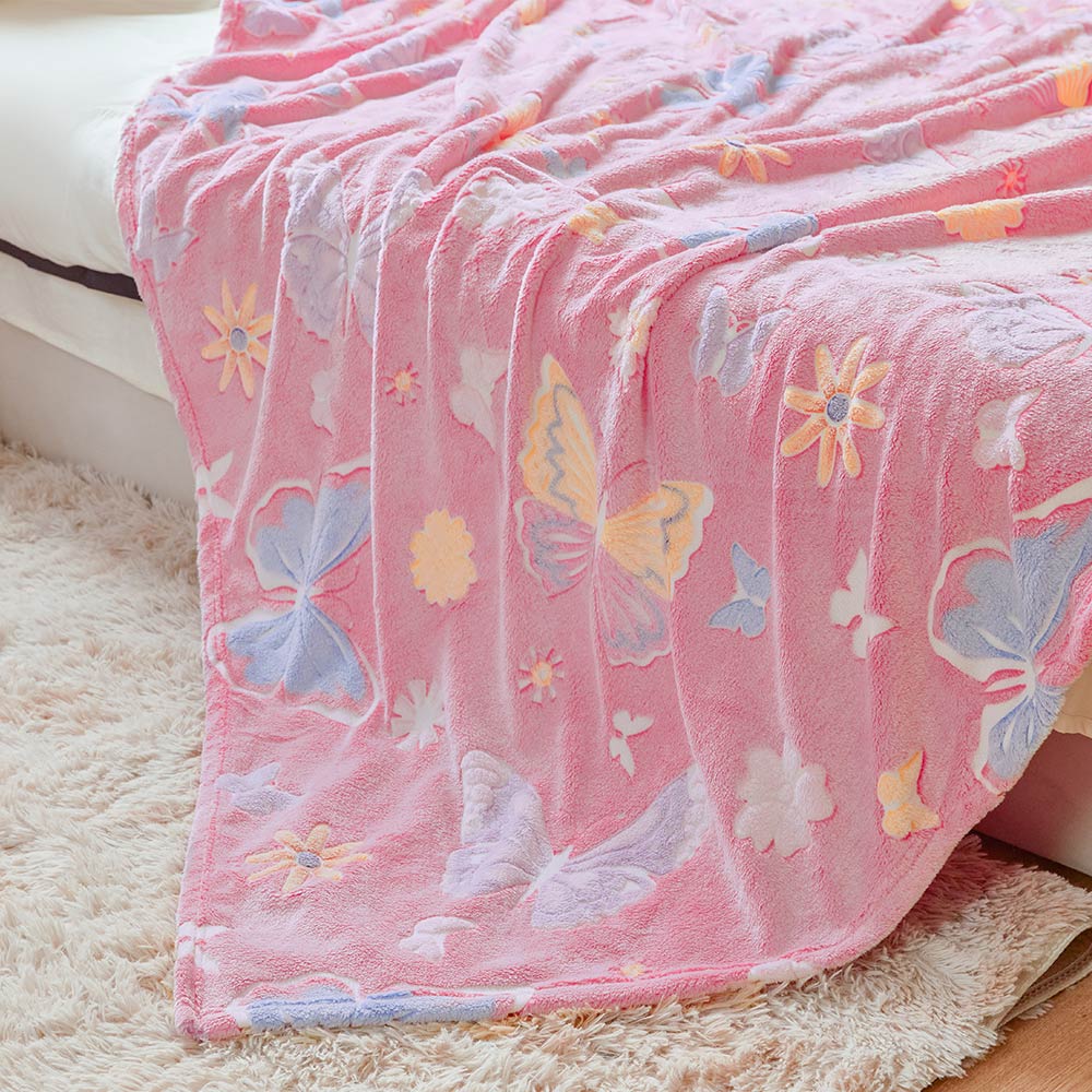 OLAOLA Pink Butterfly Cooling Blanket AC Comforters Nap Sleep Soft Bed Couch Sofa Throw Blanket