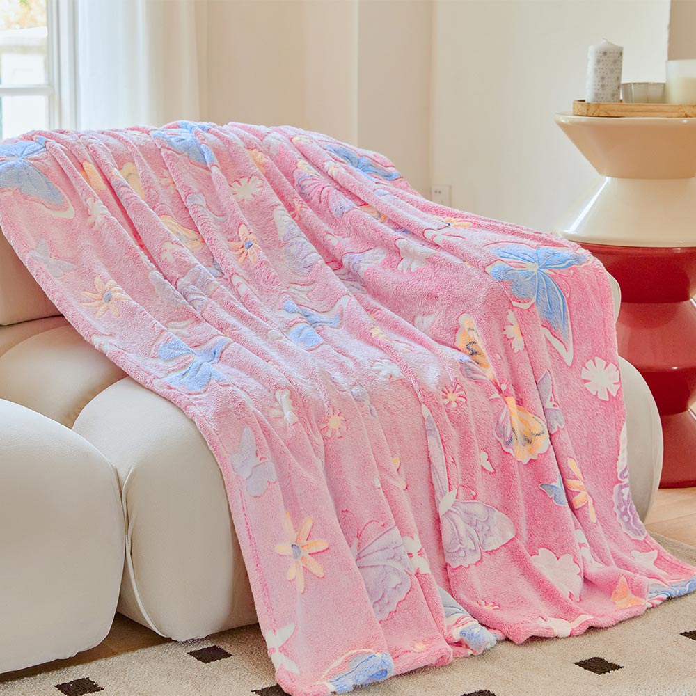 OLAOLA Pink Butterfly Cooling Blanket AC Comforters Nap Sleep Soft Bed Couch Sofa Throw Blanket