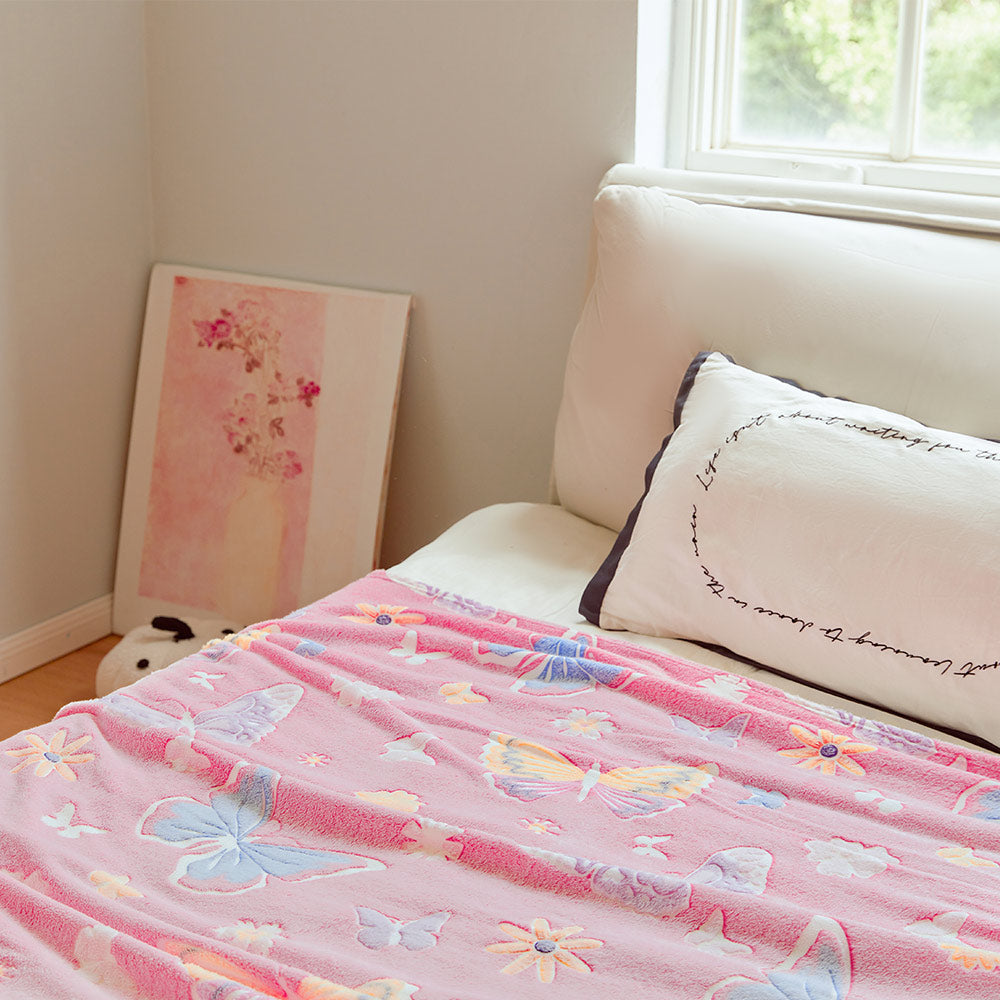 OLAOLA Pink Butterfly Cooling Blanket AC Comforters Nap Sleep Soft Bed Couch Sofa Throw Blanket