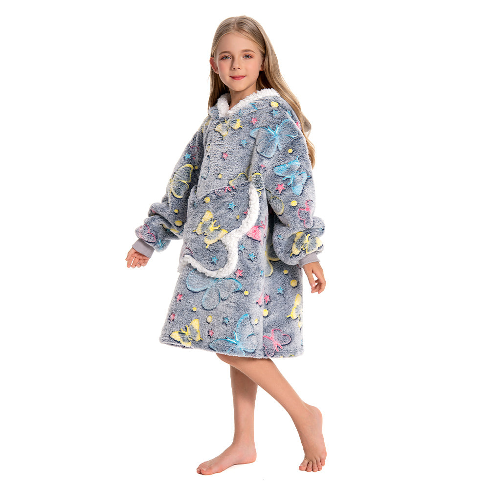 Kids OLAOLA Butterfly Glow In The Dark Wearable Blanket Hoodie Animal Onesie Oversized Soft Homewear With Giant Pocket