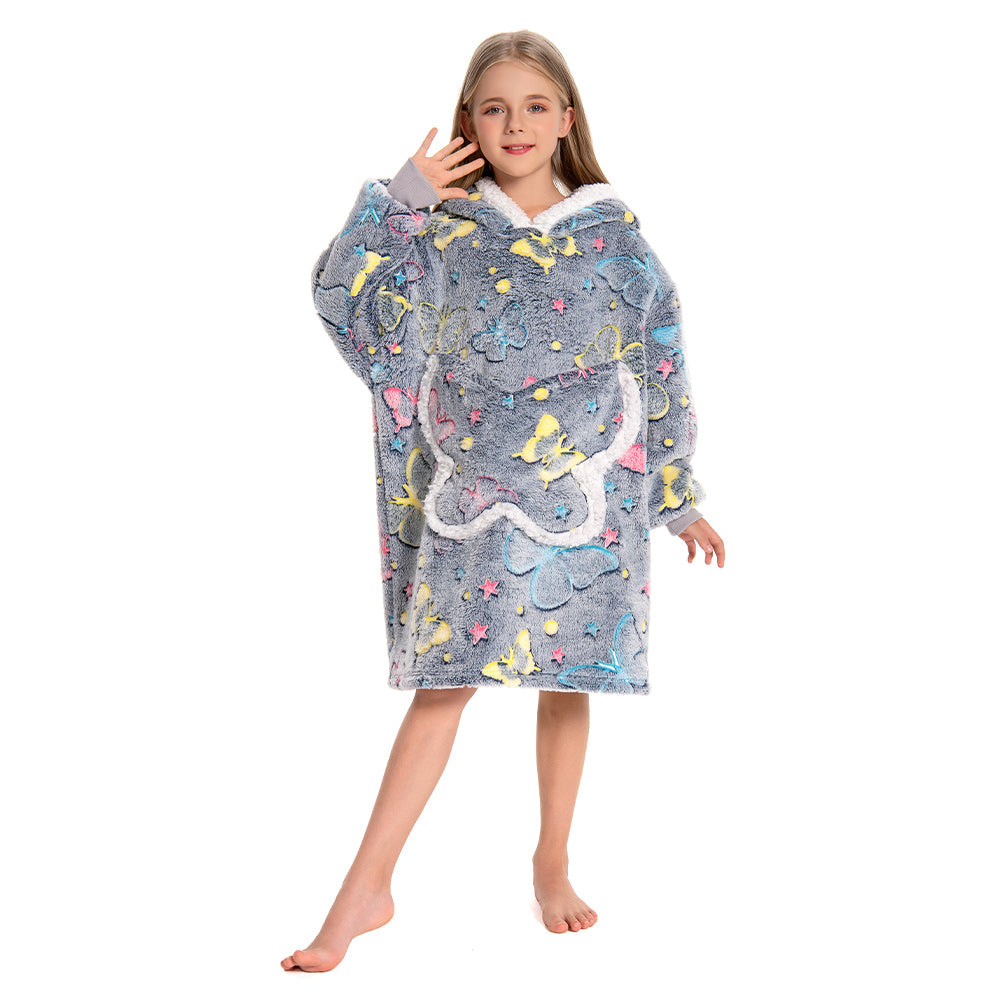 Kids OLAOLA Butterfly Glow In The Dark Wearable Blanket Hoodie Animal Onesie Oversized Soft Homewear With Giant Pocket