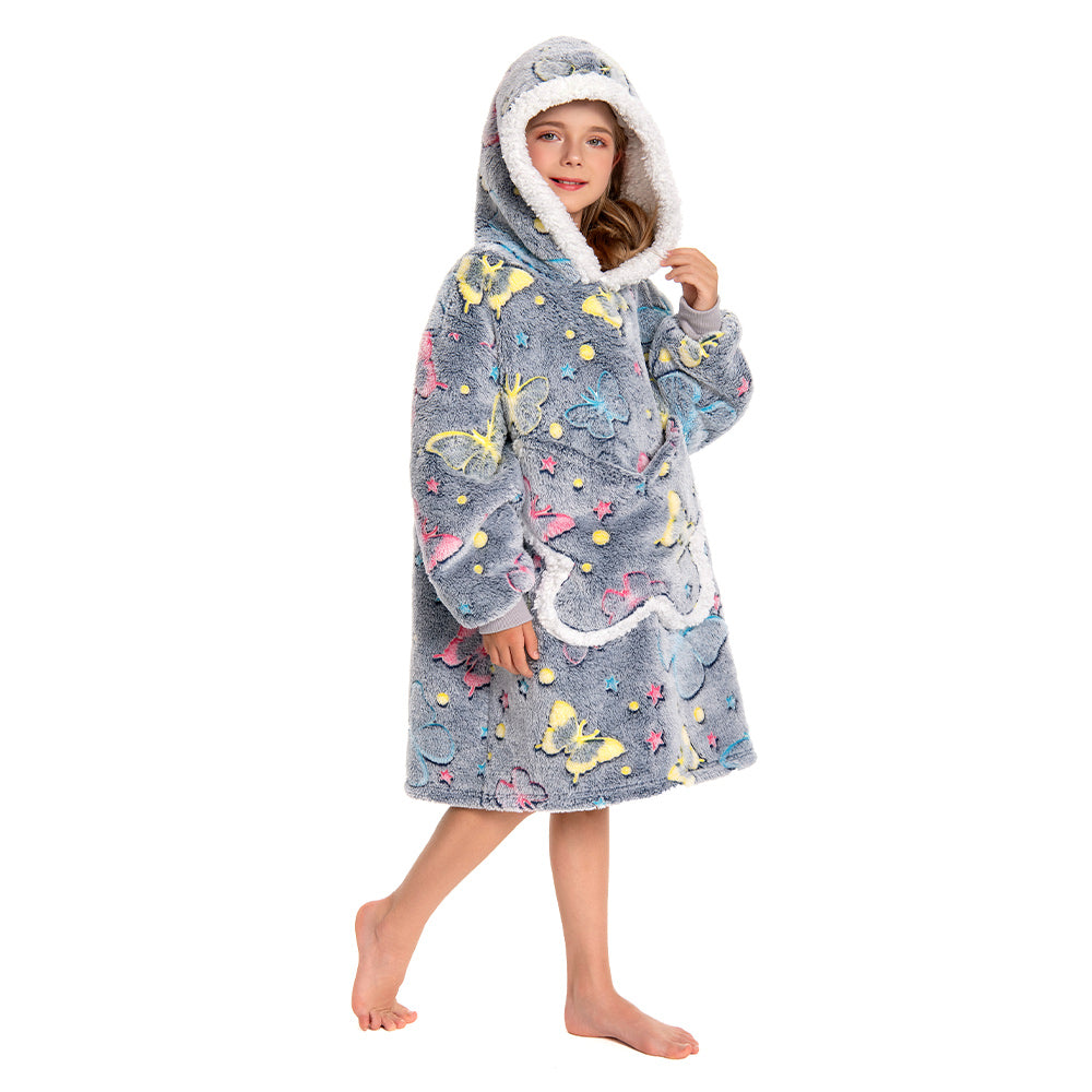 Kids OLAOLA Butterfly Glow In The Dark Wearable Blanket Hoodie Animal Onesie Oversized Soft Homewear With Giant Pocket