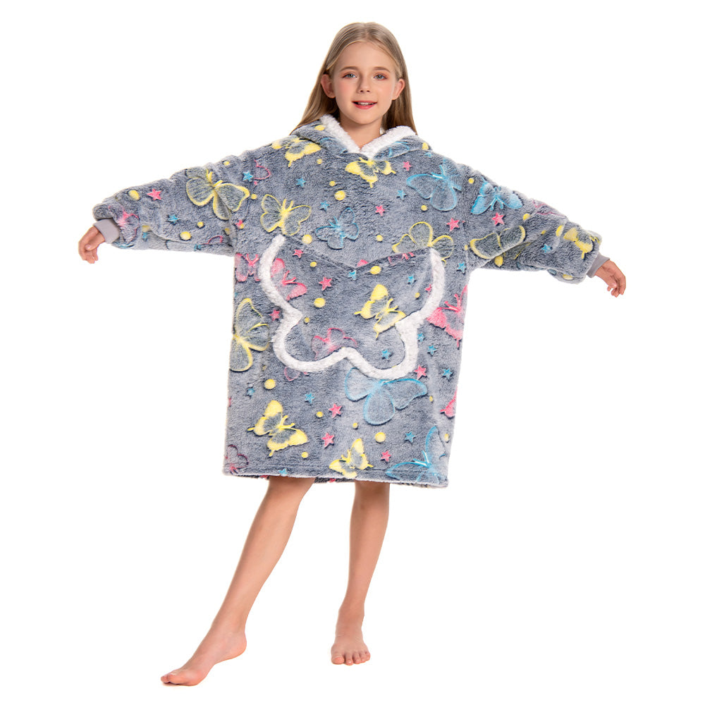 Kids OLAOLA Butterfly Glow In The Dark Wearable Blanket Hoodie Animal Onesie Oversized Soft Homewear With Giant Pocket