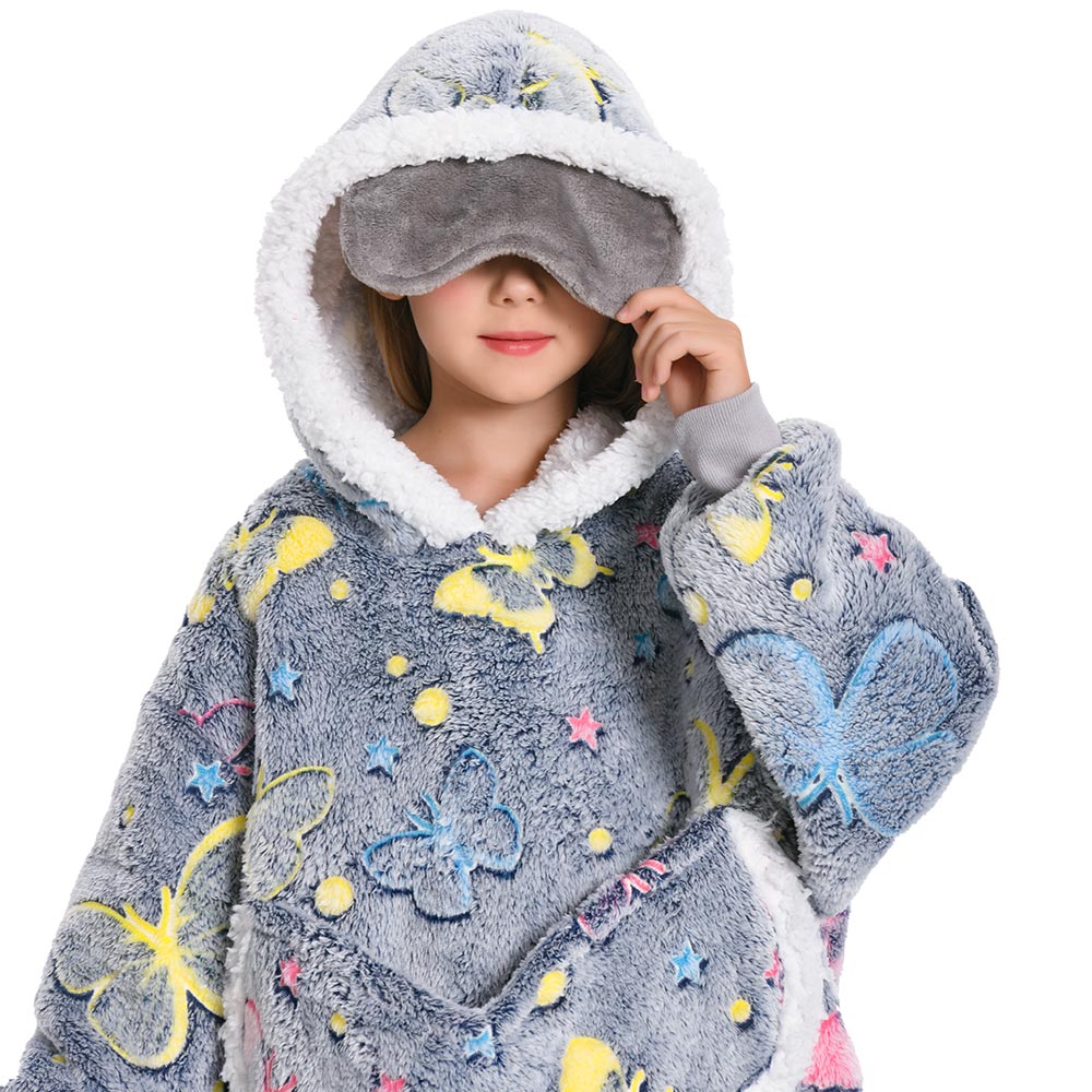 Kids OLAOLA Butterfly Glow In The Dark Wearable Blanket Hoodie Animal Onesie Oversized Soft Homewear With Giant Pocket