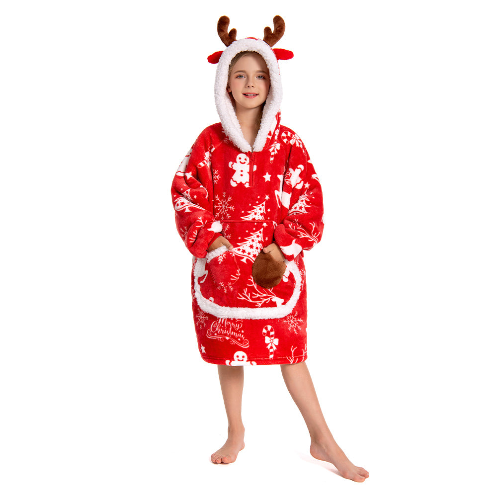 Kids OLAOLA Red Reindeer Wearable Blanket Hoodie Elk Animals Christmas Onesie Oversized Soft Homewear With Giant Pocket
