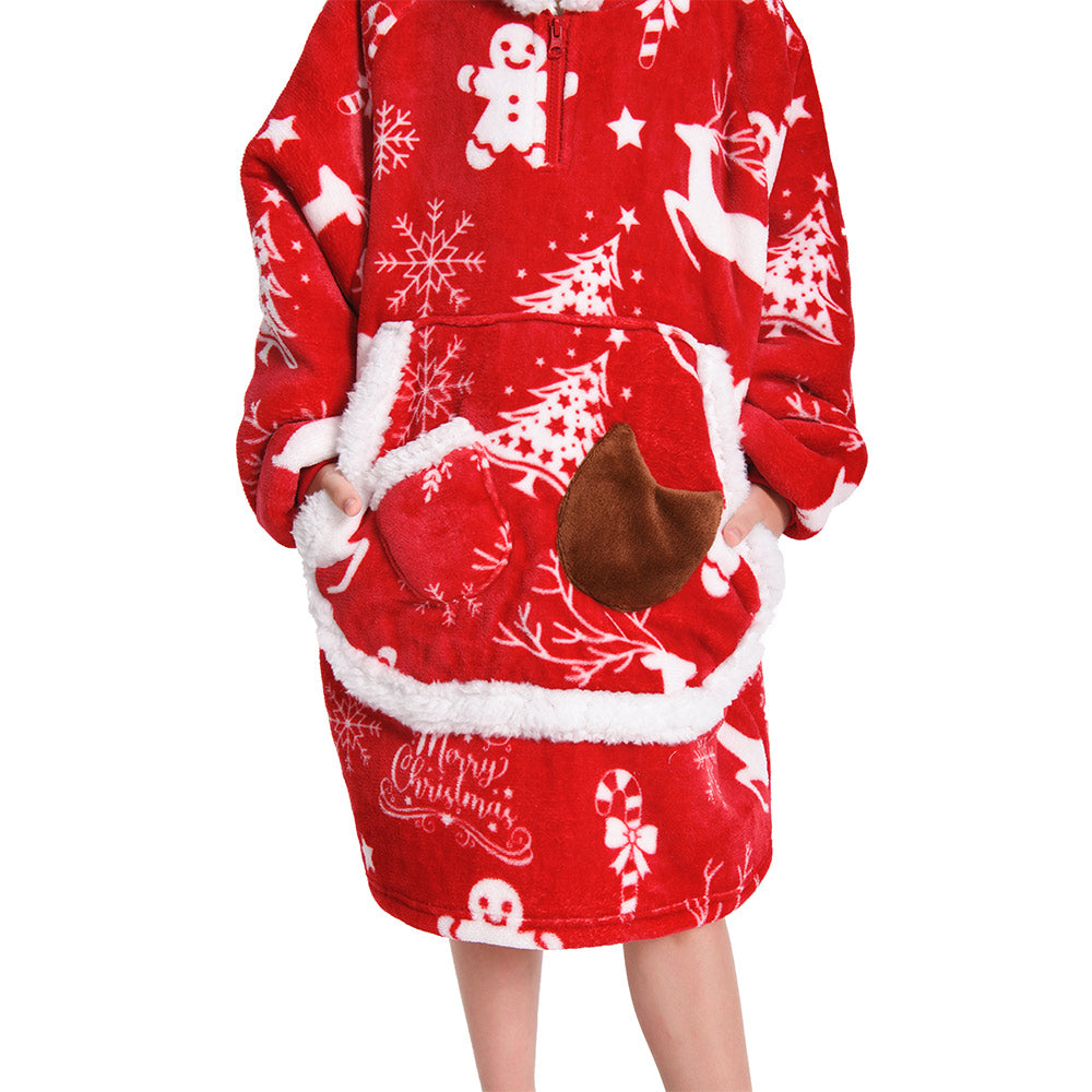 Kids OLAOLA Red Reindeer Wearable Blanket Hoodie Elk Animals Christmas Onesie Oversized Soft Homewear With Giant Pocket