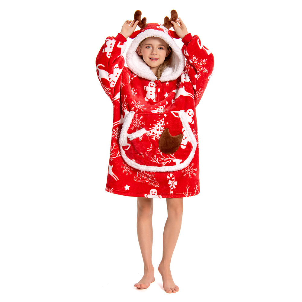 Kids OLAOLA Red Reindeer Wearable Blanket Hoodie Elk Animals Christmas Onesie Oversized Soft Homewear With Giant Pocket