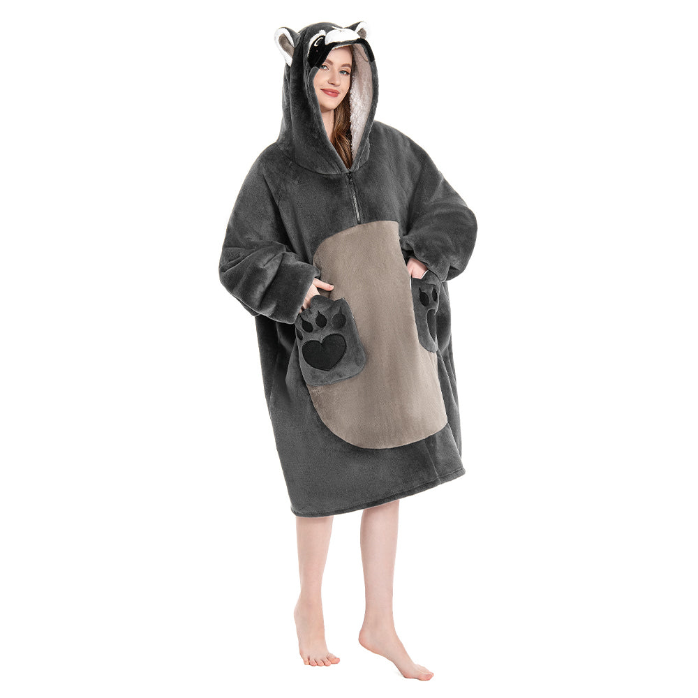 OLAOLA Raccoon Wearable Blanket Hoodie Animals Onesie Oversized Soft Homewear With Pocket For Adult
