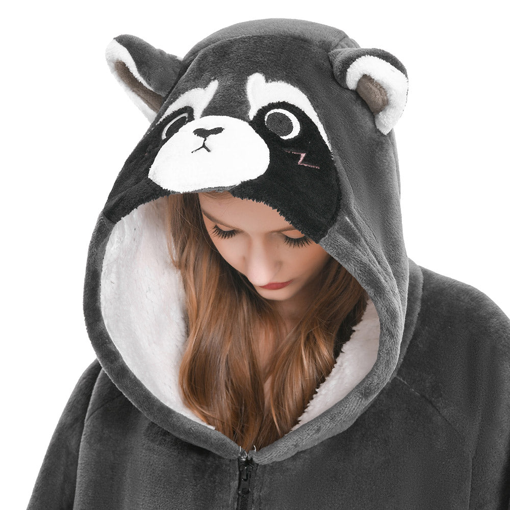 OLAOLA Raccoon Wearable Blanket Hoodie Animals Onesie Oversized Soft Homewear With Pocket For Adult
