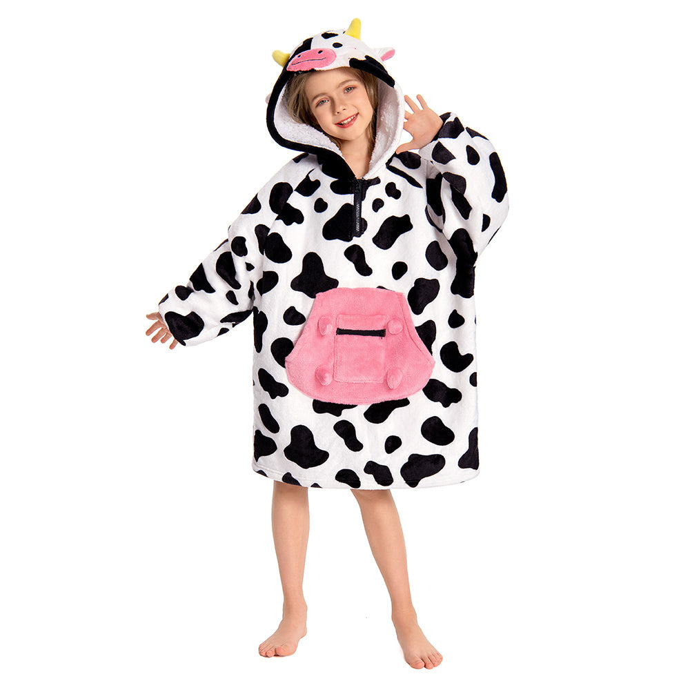 Kids OLAOLA Cow Wearable Blanket Hoodie Animals Onesie Oversized Soft Homewear With Giant Pocket