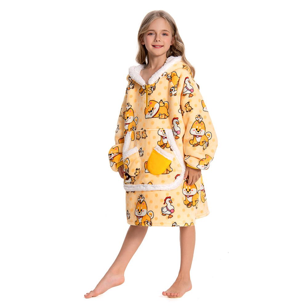 Kids OLAOLA Yellow Dog Wearable Blanket Hoodie Animals Onesie Oversized Soft Warm Cozy Sherpa Fleece Sweatshirt
