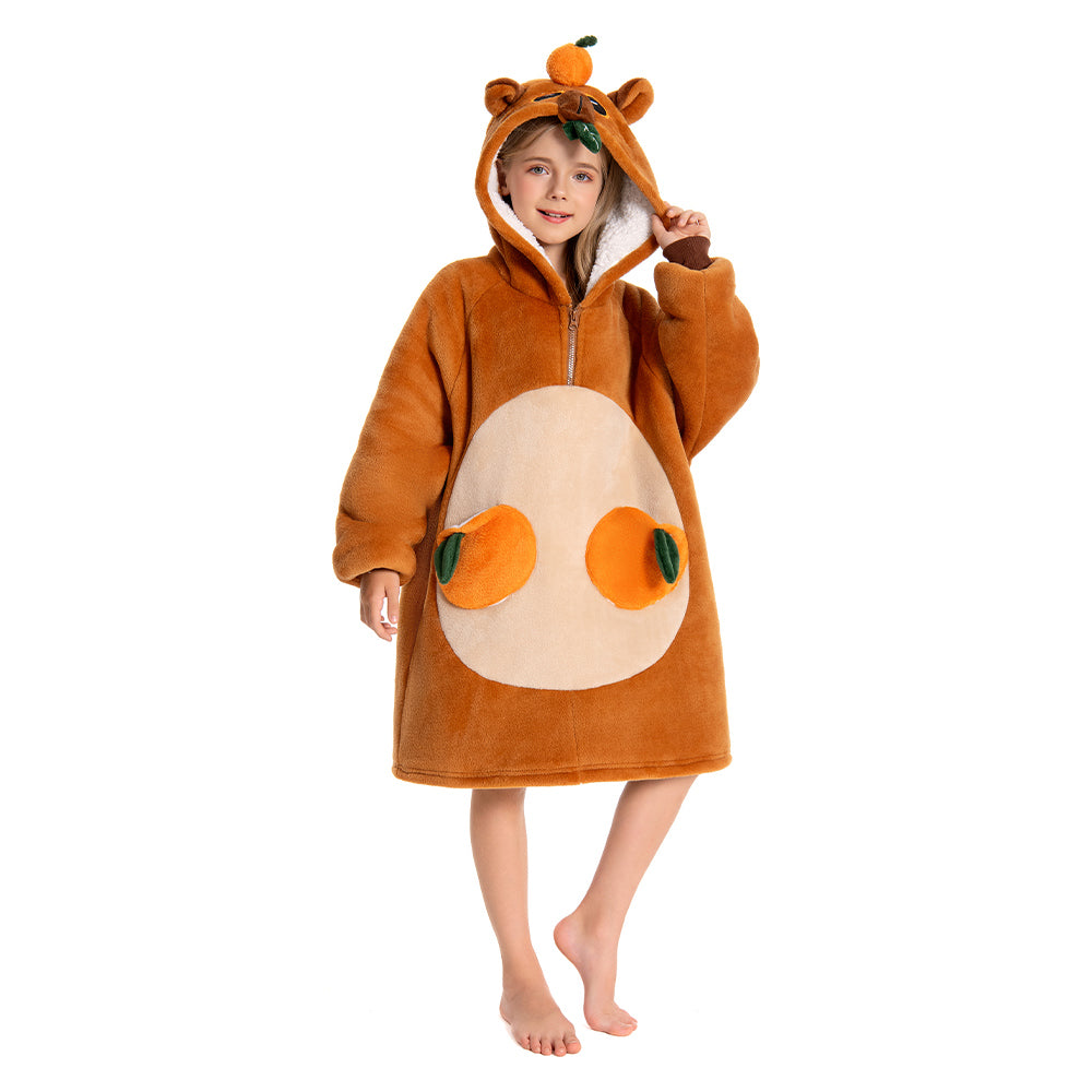 Kids OLAOLA Capybara Wearable Blanket Hoodie Oversized Animal Onesie Hooded Blanket Soft Warm Cozy Sherpa Fleece Sweatshirt