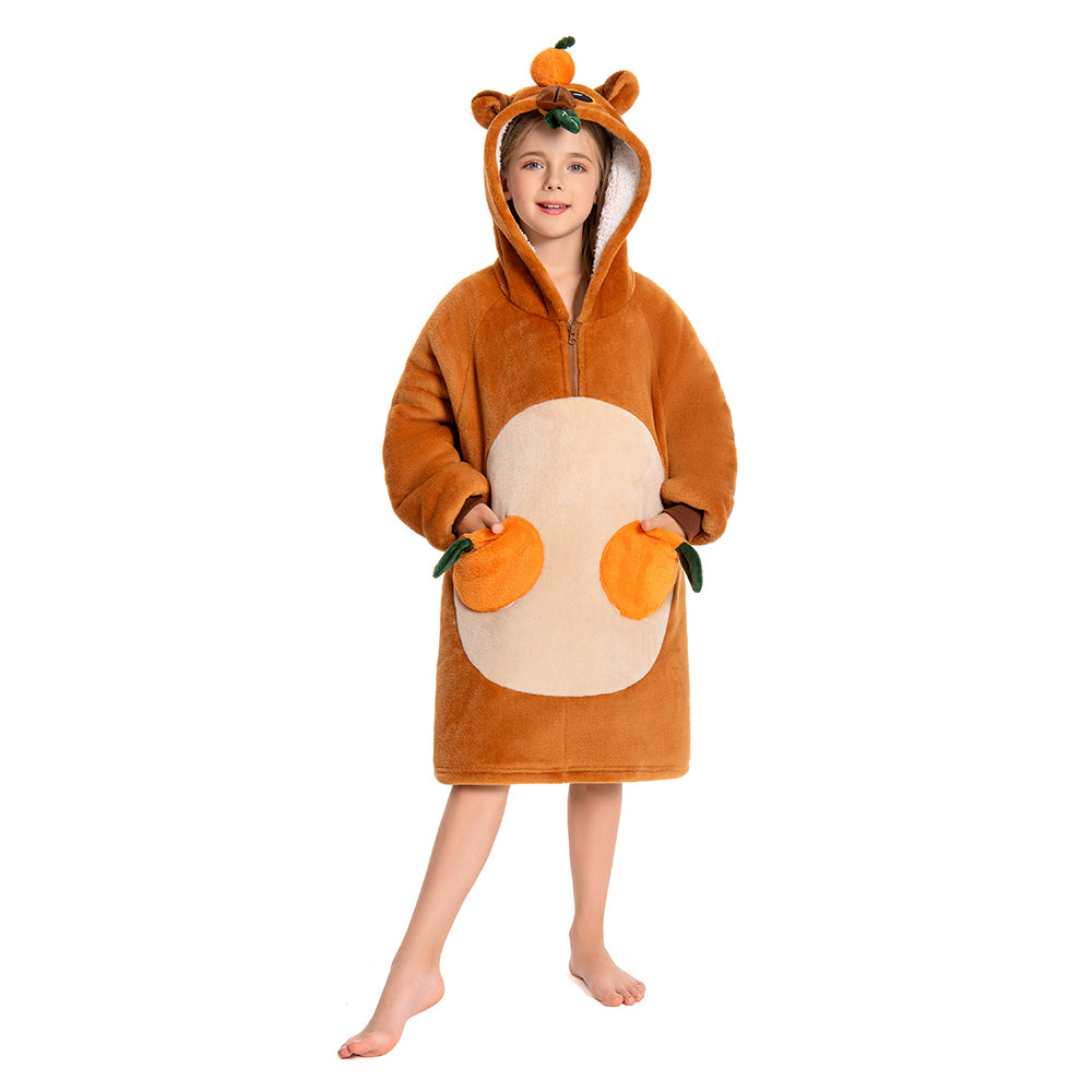 Kids OLAOLA Capybara Wearable Blanket Hoodie Oversized Animal Onesie Hooded Blanket Soft Warm Cozy Sherpa Fleece Sweatshirt