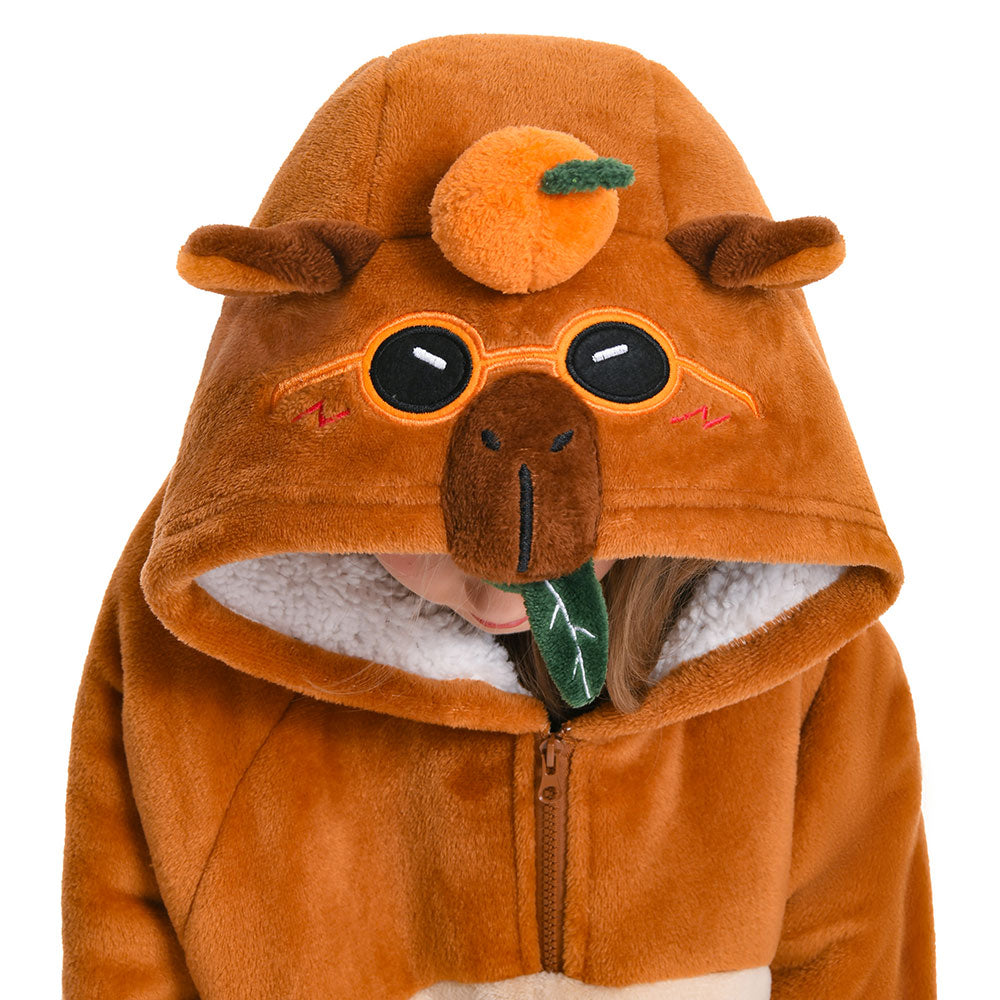 Kids OLAOLA Capybara Wearable Blanket Hoodie Oversized Animal Onesie Hooded Blanket Soft Warm Cozy Sherpa Fleece Sweatshirt