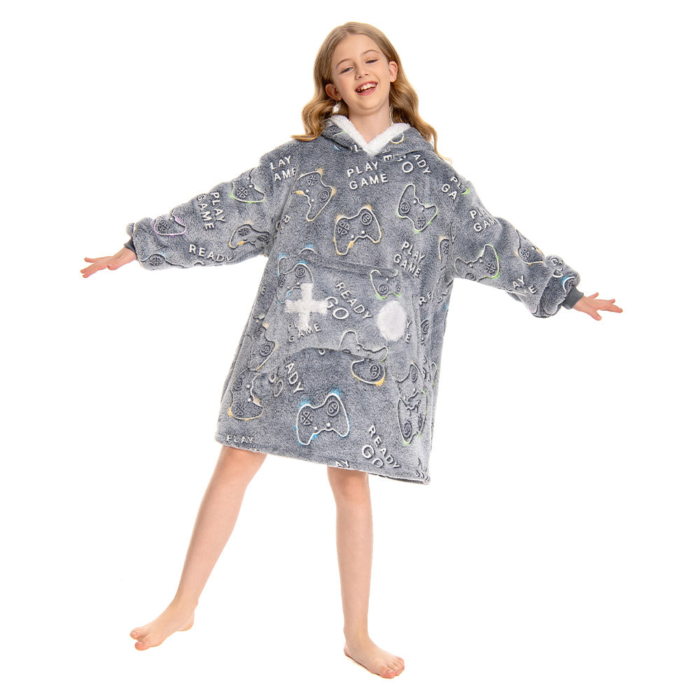 OLAOLA Unisex Adult Kids Plush Game Controller Wearable Blanket Hoodie Warm Home One-Piece Sleepwear