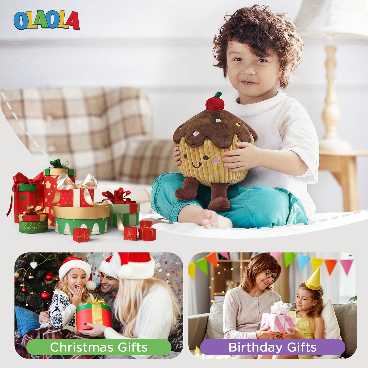 22CM OLAOLA Cherry Cake Plush Toys Soft Kawaii Food Plushie Pillow Hugging Toys Gifts For Kids