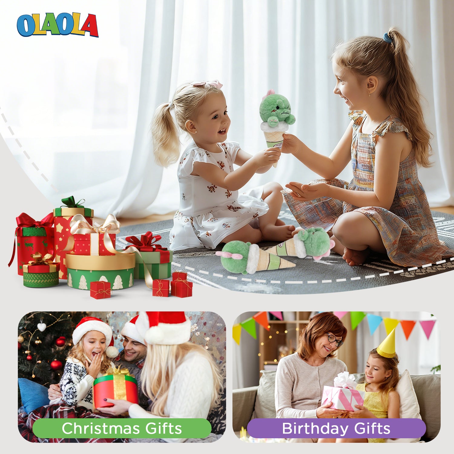 22CM OLAOLA Dinosaur Ice Cream Cosplay Plush Toys Cartoon Soft Stuffed Dolls Mascot Birthday Xmas Gift