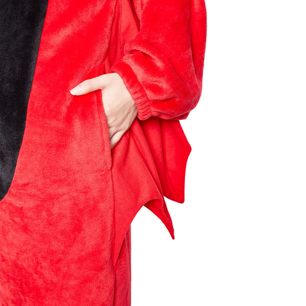 OLAOLA Red Devil Pajamas Animals Onesie Plush Warm Home One Piece Homewear For Adult Halloween Sleepwear Party