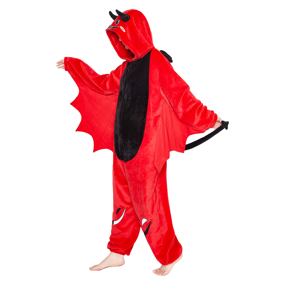 OLAOLA Red Devil Pajamas Animals Onesie Plush Warm Home One Piece Homewear For Adult Halloween Sleepwear Party