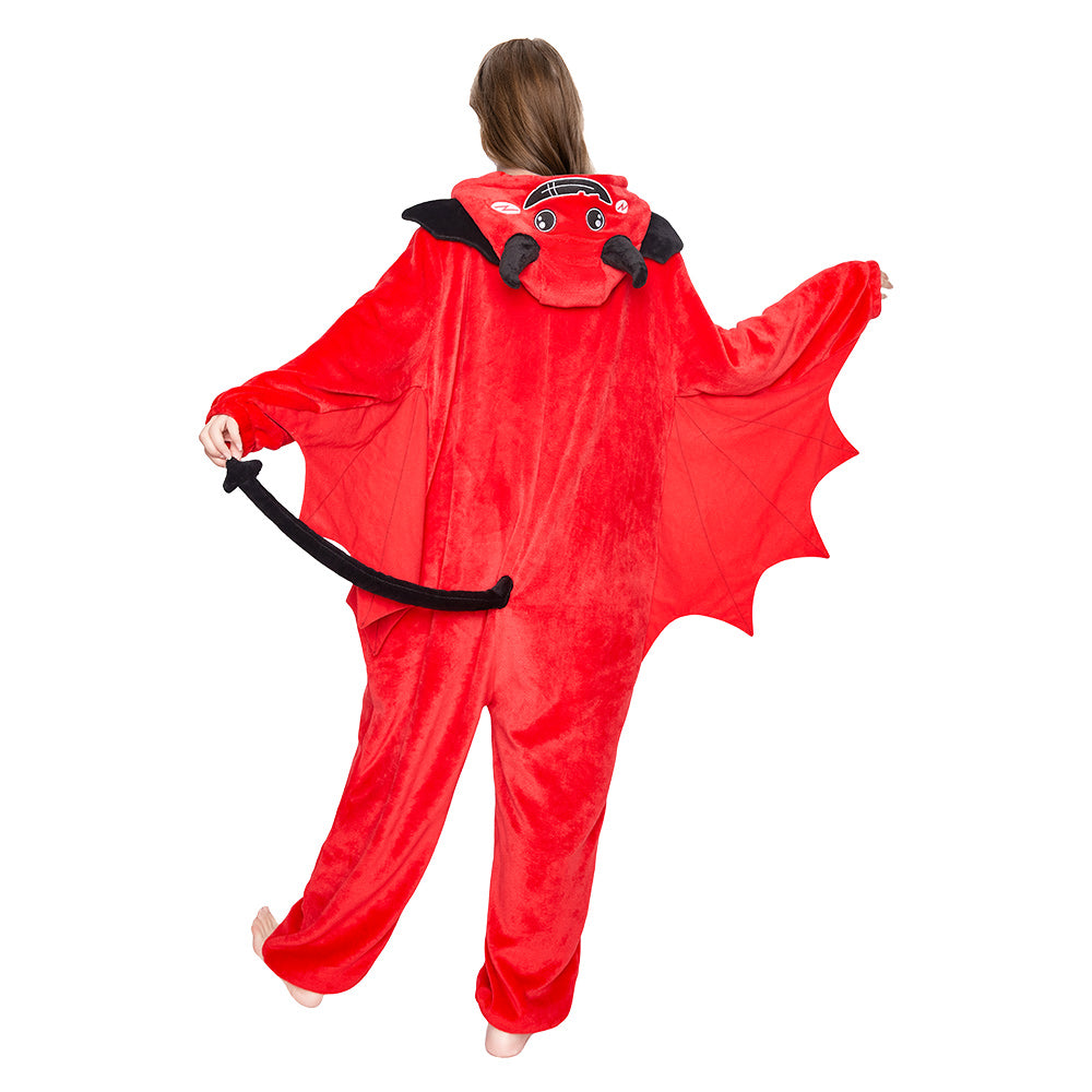 OLAOLA Red Devil Pajamas Animals Onesie Plush Warm Home One Piece Homewear For Adult Halloween Sleepwear Party