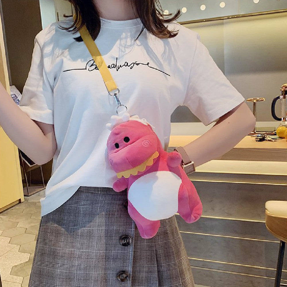 26CM Green Pink Dinosaur Plush Crossbody Bag Kawaii Stuffed Animal Bag Halloween Christmas Gift For Adult Kids