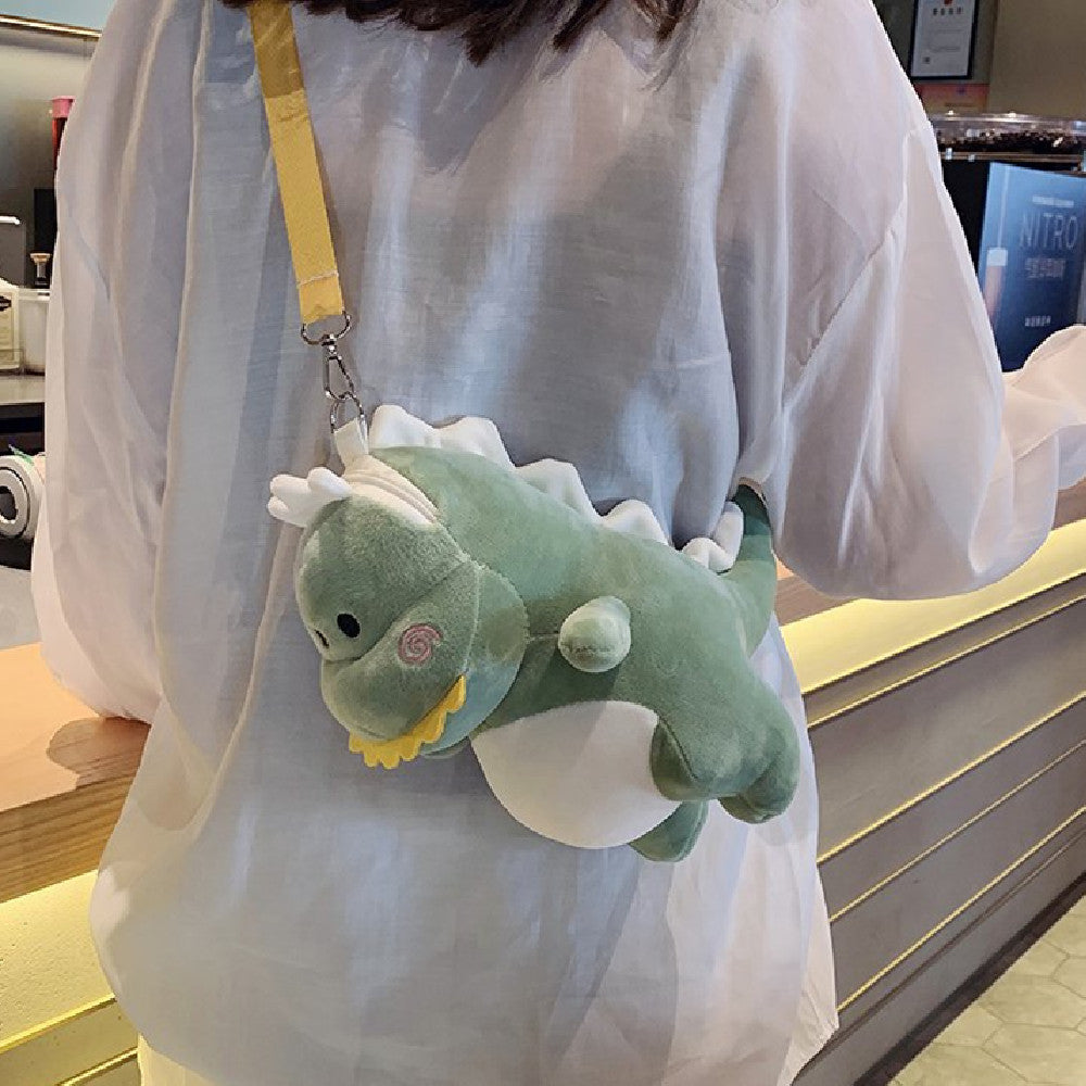 26CM Green Pink Dinosaur Plush Crossbody Bag Kawaii Stuffed Animal Bag Halloween Christmas Gift For Adult Kids