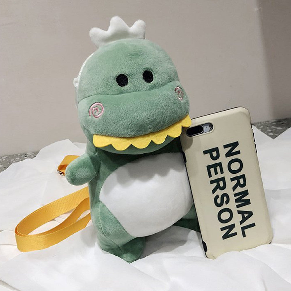 26CM Green Pink Dinosaur Plush Crossbody Bag Kawaii Stuffed Animal Bag Halloween Christmas Gift For Adult Kids