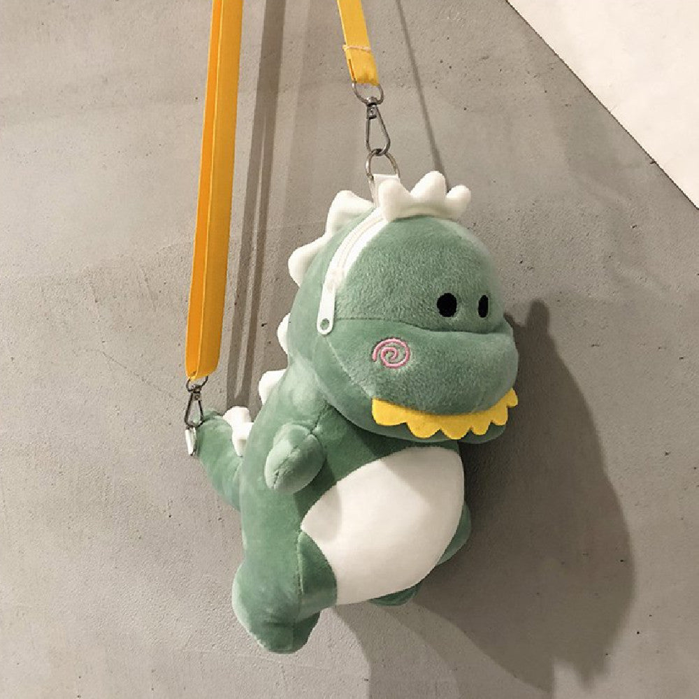 26CM Green Pink Dinosaur Plush Crossbody Bag Kawaii Stuffed Animal Bag Halloween Christmas Gift For Adult Kids