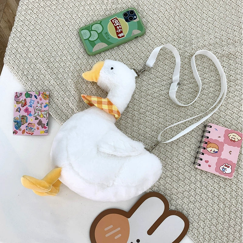 27CM Big Goose Plush Bag With Adjustable Strap Crossbody Bag Fluffy Chicken Animal Design Funny Gift For Women Girls