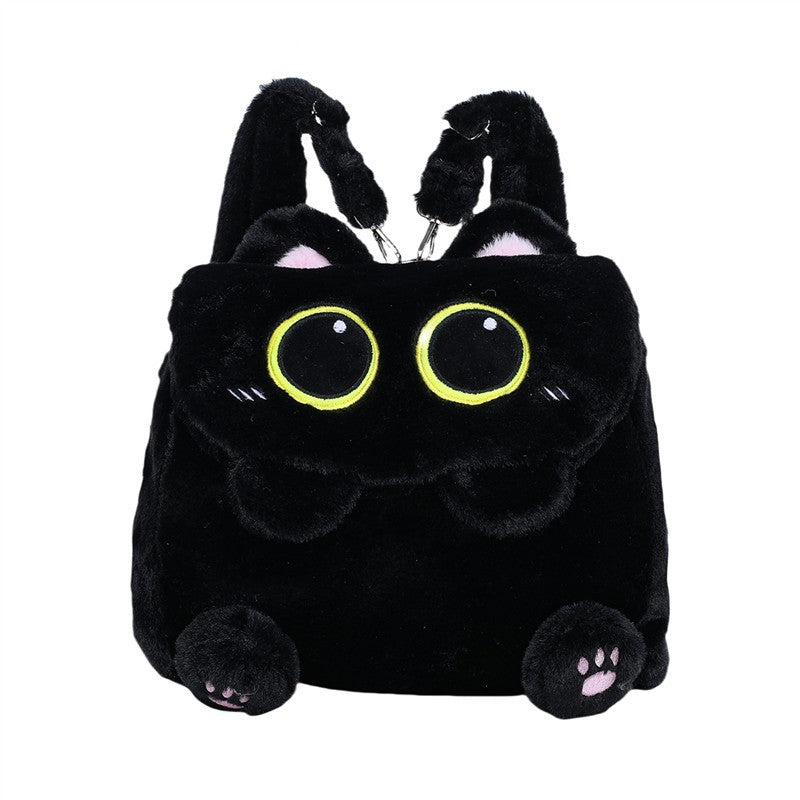27CM Kawaii Black Cat Plush Backpack Kitty Shoulder Bag Stuffed Animal Cute Cartoon Crossbody Bag For Women Kids